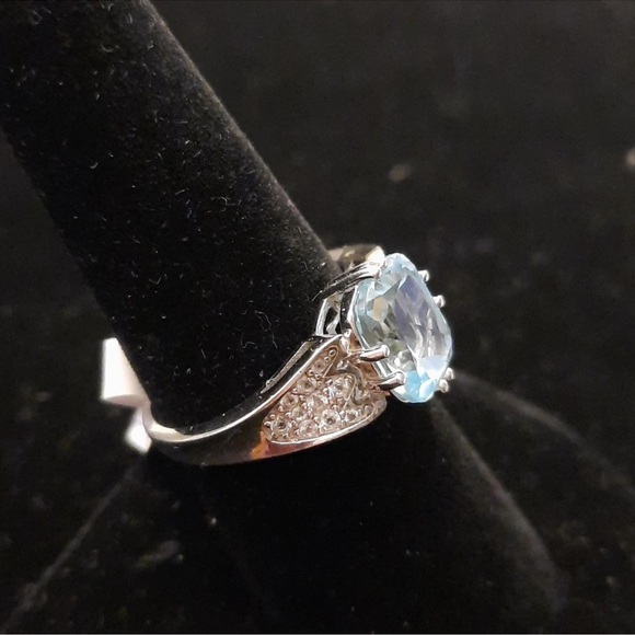 Blue topaz and white topaz sterling silver ring size 8 NEW - Picture 4 of 6